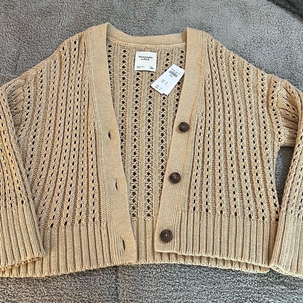 Abercrombie & Fitch Beige Open-Knit Button Cardigan